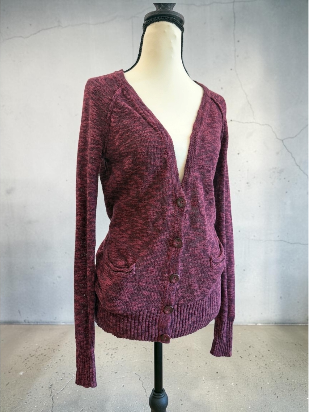 Mudd Cozy Maroon Button-Up Cardigan Size M